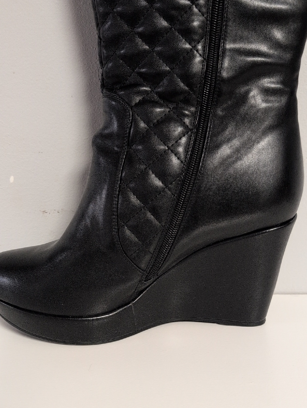 Women's Addition Elle Heeled Boots Knee High Zipper Platform Black Alternative - Picture 6 of 9